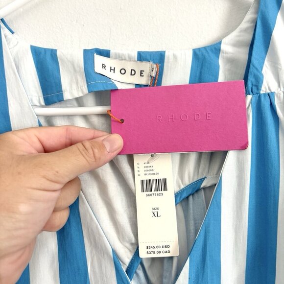NEW Rhode Kara V-Neck Tiered Blue Striped Midi Dress Short Puff Sleeves Size XL - Picture 4 of 10